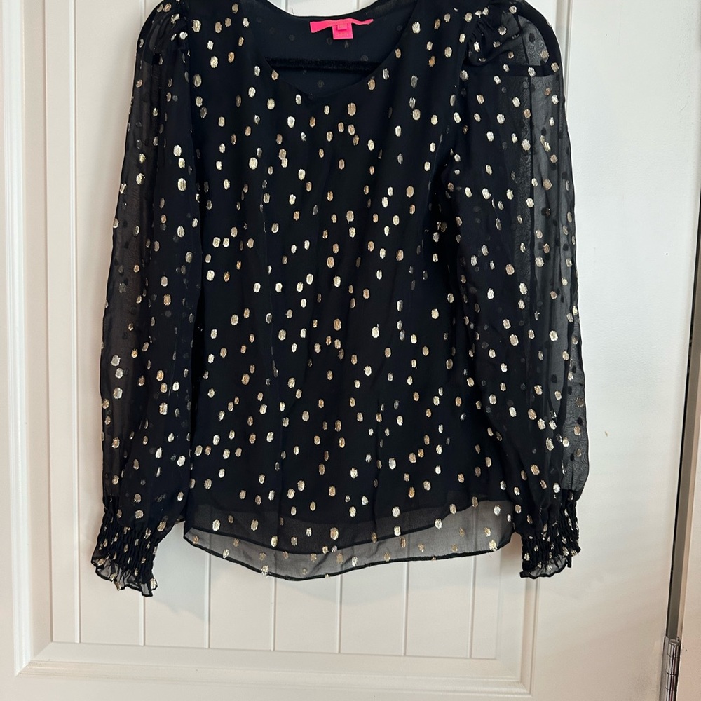 Black Polka Dot Sheer Sleeve Women's Top
